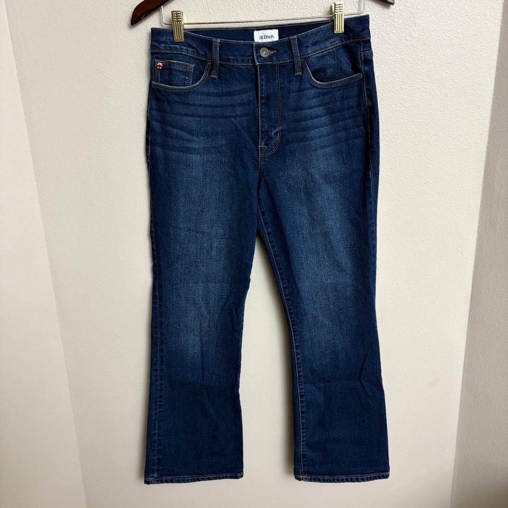 Hudson Jeans Blair Enya Flare‎ 28 High Rise Cropped Dark Wash Stretch Denim